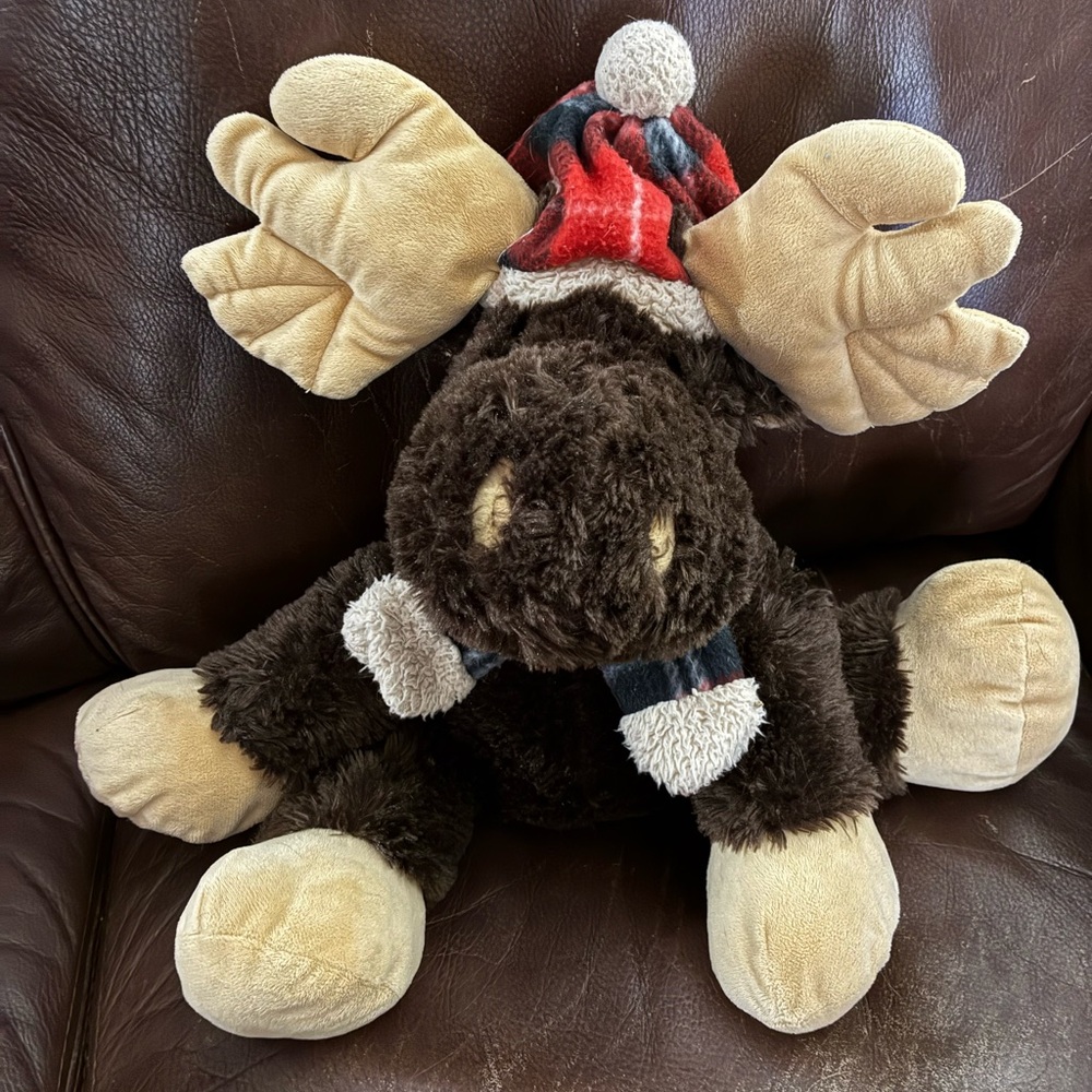 Plush Moose Toy with Hat and Scarf